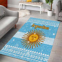 Argentina Christmas Area Rug with Blue-White Snowflake Pattern, Sun Emblem, and Map Motif - Wonder Print Shop