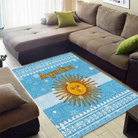 Argentina Christmas Area Rug with Blue-White Snowflake Pattern, Sun Emblem, and Map Motif - Wonder Print Shop