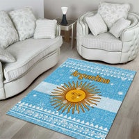 Argentina Christmas Area Rug with Blue-White Snowflake Pattern, Sun Emblem, and Map Motif - Wonder Print Shop