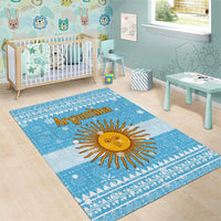 Argentina Christmas Area Rug with Blue-White Snowflake Pattern, Sun Emblem, and Map Motif - Wonder Print Shop