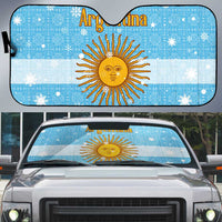 Argentina Christmas Auto Sun Shade with Blue-White Snowflake Pattern, Sun Emblem, and Map Motif - Wonder Print Shop