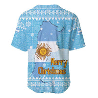 Argentina Christmas Baseball Jersey with Blue-White Snowflake Pattern, Sun Emblem, and Map Motif - Wonder Print Shop