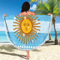 Argentina Christmas Beach Blanket with Blue-White Snowflake Pattern, Sun Emblem, and Map Motif - Wonder Print Shop