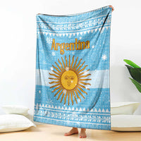 Argentina Christmas Blanket with Blue-White Snowflake Pattern, Sun Emblem, and Map Motif - Wonder Print Shop