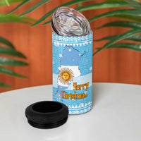 Argentina Christmas 4 in 1 Can Cooler Tumbler with Blue-White Snowflake Pattern, Sun Emblem, and Map Motif - Wonder Print Shop
