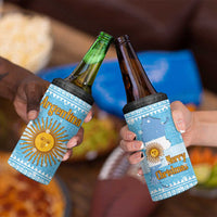 Argentina Christmas 4 in 1 Can Cooler Tumbler with Blue-White Snowflake Pattern, Sun Emblem, and Map Motif - Wonder Print Shop