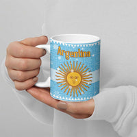 Argentina Christmas Ceramic Mug with Blue-White Snowflake Pattern, Sun Emblem, and Map Motif - Wonder Print Shop