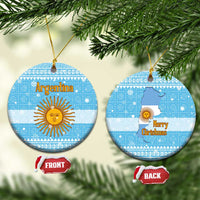 Argentina Christmas Ceramic Ornament with Blue-White Snowflake Pattern, Sun Emblem, and Map Motif - Wonder Print Shop