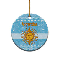 Argentina Christmas Ceramic Ornament with Blue-White Snowflake Pattern, Sun Emblem, and Map Motif - Wonder Print Shop