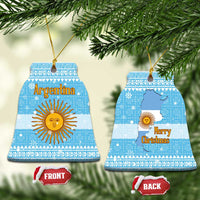Argentina Christmas Ceramic Ornament with Blue-White Snowflake Pattern, Sun Emblem, and Map Motif - Wonder Print Shop