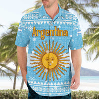 Argentina Christmas Hawaiian Shirt with Blue-White Snowflake Pattern, Sun Emblem, and Map Motif - Wonder Print Shop