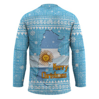 Argentina Christmas Hockey Jersey with Blue-White Snowflake Pattern, Sun Emblem, and Map Motif - Wonder Print Shop