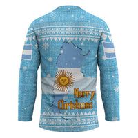 Argentina Christmas Hockey Jersey with Blue-White Snowflake Pattern, Sun Emblem, and Map Motif - Wonder Print Shop