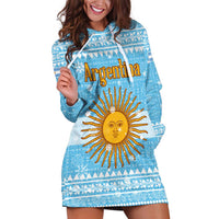 Argentina Christmas Hoodie Dress with Blue-White Snowflake Pattern, Sun Emblem, and Map Motif - Wonder Print Shop