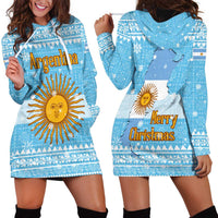 Argentina Christmas Hoodie Dress with Blue-White Snowflake Pattern, Sun Emblem, and Map Motif - Wonder Print Shop