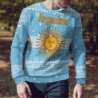 Argentina Christmas Ugly Christmas Sweater with Blue-White Snowflake Pattern, Sun Emblem, and Map Motif - Wonder Print Shop