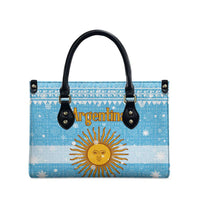 Argentina Christmas Leather Bag with Blue-White Snowflake Pattern, Sun Emblem, and Map Motif - Wonder Print Shop