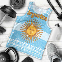 Argentina Christmas Men Tank Top with Blue-White Snowflake Pattern, Sun Emblem, and Map Motif - Wonder Print Shop