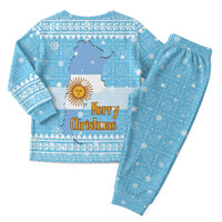 Argentina Christmas Pajama Set with Blue-White Snowflake Pattern, Sun Emblem, and Map Motif - Wonder Print Shop