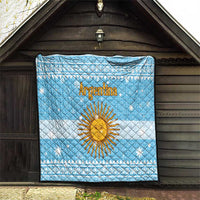 Argentina Christmas Quilt with Blue-White Snowflake Pattern, Sun Emblem, and Map Motif - Wonder Print Shop