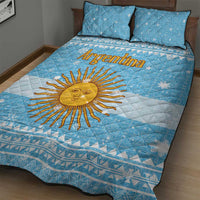 Argentina Christmas Quilt Bed Set with Blue-White Snowflake Pattern, Sun Emblem, and Map Motif - Wonder Print Shop