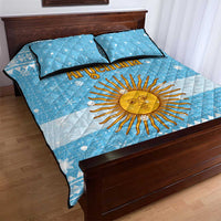 Argentina Christmas Quilt Bed Set with Blue-White Snowflake Pattern, Sun Emblem, and Map Motif - Wonder Print Shop