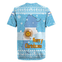 Argentina Christmas Rugby Jersey with Blue-White Snowflake Pattern, Sun Emblem, and Map Motif - Wonder Print Shop