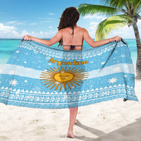 Argentina Christmas Sarong with Blue-White Snowflake Pattern, Sun Emblem, and Map Motif - Wonder Print Shop