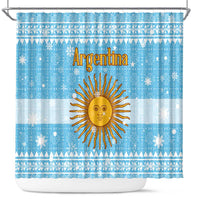 Argentina Christmas Shower Curtain with Blue-White Snowflake Pattern, Sun Emblem, and Map Motif - Wonder Print Shop
