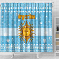 Argentina Christmas Shower Curtain with Blue-White Snowflake Pattern, Sun Emblem, and Map Motif - Wonder Print Shop