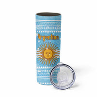 Argentina Christmas Skinny Tumbler with Blue-White Snowflake Pattern, Sun Emblem, and Map Motif - Wonder Print Shop