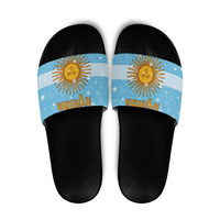 Argentina Christmas Slide Sandals with Blue-White Snowflake Pattern, Sun Emblem, and Map Motif - Wonder Print Shop
