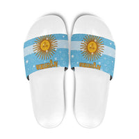 Argentina Christmas Slide Sandals with Blue-White Snowflake Pattern, Sun Emblem, and Map Motif - Wonder Print Shop