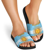 Argentina Christmas Slide Sandals with Blue-White Snowflake Pattern, Sun Emblem, and Map Motif - Wonder Print Shop