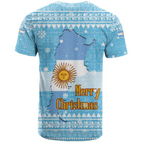 Argentina Christmas T Shirt with Blue-White Snowflake Pattern, Sun Emblem, and Map Motif - Wonder Print Shop