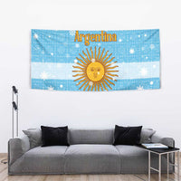Argentina Christmas Tapestry with Blue-White Snowflake Pattern, Sun Emblem, and Map Motif - Wonder Print Shop
