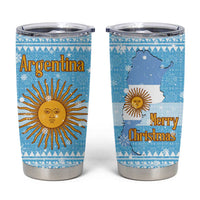 Argentina Christmas Tumbler Cup with Blue-White Snowflake Pattern, Sun Emblem, and Map Motif - Wonder Print Shop