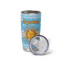 Argentina Christmas Tumbler Cup with Blue-White Snowflake Pattern, Sun Emblem, and Map Motif - Wonder Print Shop