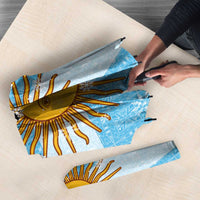 Argentina Christmas Umbrella with Blue-White Snowflake Pattern, Sun Emblem, and Map Motif - Wonder Print Shop