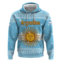 Argentina Christmas Zip Hoodie with Blue-White Snowflake Pattern, Sun Emblem, and Map Motif - Wonder Print Shop
