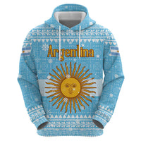 Argentina Christmas Zip Hoodie with Blue-White Snowflake Pattern, Sun Emblem, and Map Motif - Wonder Print Shop