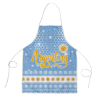 Argentina Christmas Apron with Blue-White Snowflake Pattern, Sun Emblem, and Gaucho Santa Riding Horse Motif - Wonder Print Shop