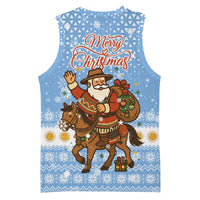 Argentina Christmas Basketball Jersey with Blue-White Snowflake Pattern, Sun Emblem, and Gaucho Santa Riding Horse Motif - Wonder Print Shop
