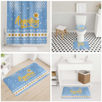 Argentina Christmas Bathroom Set with Blue-White Snowflake Pattern, Sun Emblem, and Gaucho Santa Riding Horse Motif - Wonder Print Shop