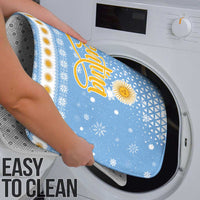 Argentina Christmas Bathroom Set with Blue-White Snowflake Pattern, Sun Emblem, and Gaucho Santa Riding Horse Motif - Wonder Print Shop