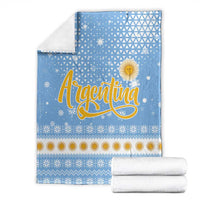 Argentina Christmas Blanket with Blue-White Snowflake Pattern, Sun Emblem, and Gaucho Santa Riding Horse Motif - Wonder Print Shop