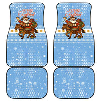 Argentina Christmas Car Mats with Blue-White Snowflake Pattern, Sun Emblem, and Gaucho Santa Riding Horse Motif - Wonder Print Shop