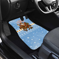 Argentina Christmas Car Mats with Blue-White Snowflake Pattern, Sun Emblem, and Gaucho Santa Riding Horse Motif - Wonder Print Shop