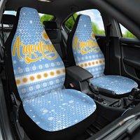 Argentina Christmas Car Seat Cover with Blue-White Snowflake Pattern, Sun Emblem, and Gaucho Santa Riding Horse Motif - Wonder Print Shop
