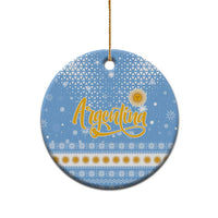 Argentina Christmas Ceramic Ornament with Blue-White Snowflake Pattern, Sun Emblem, and Gaucho Santa Riding Horse Motif - Wonder Print Shop